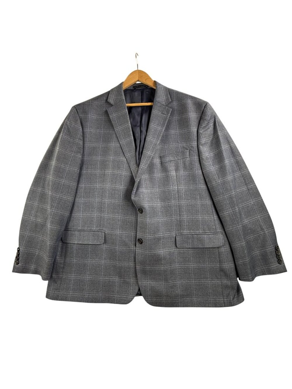 Lauren Ralph Lauren Blazer Mens 50R Blue Windowpane Plaid Stretch Sport Coat